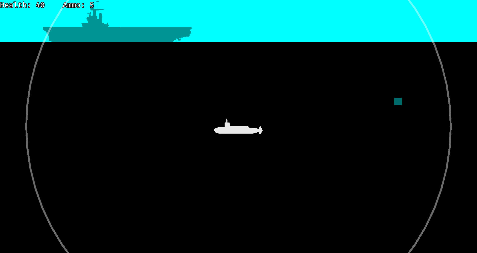 The player submarine locating a ship and some resources