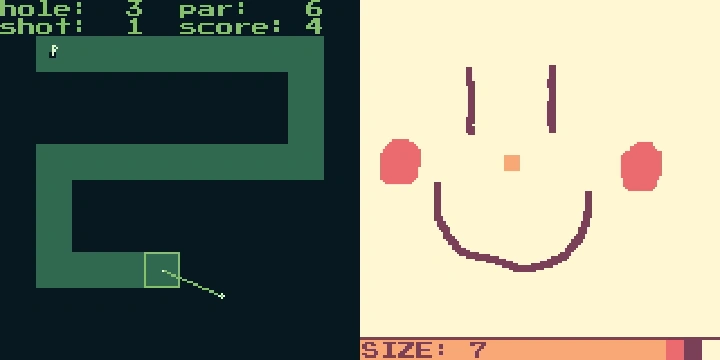 A minigolf game (left); A simple drawing application (right)